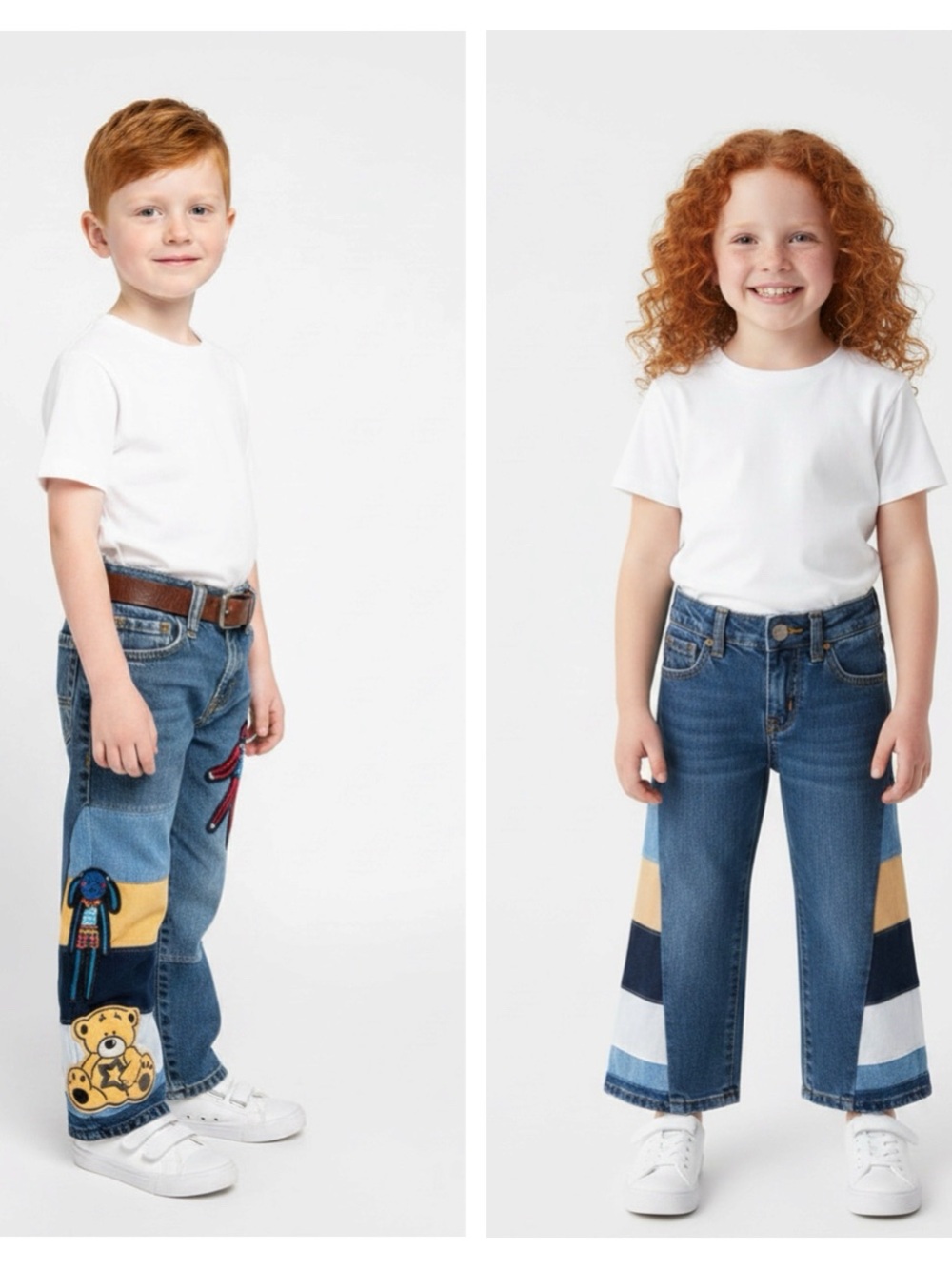 Kids Blue Patchwork Straight-Leg Jeans with Colorblock Panels
